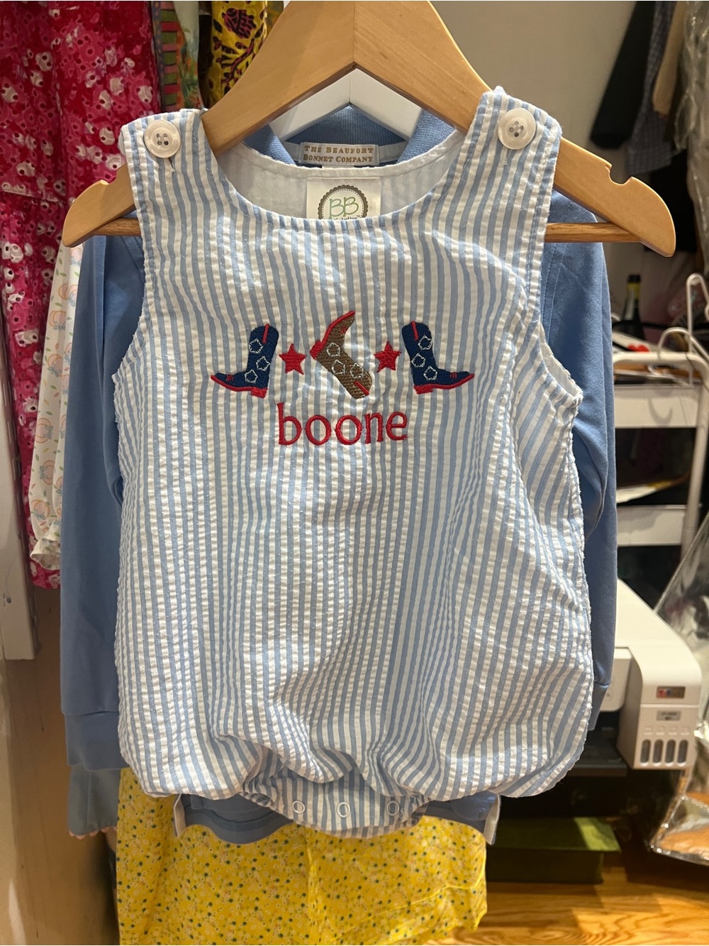 Like new 2T blue and White gingham 'Boone' Bubble Romper